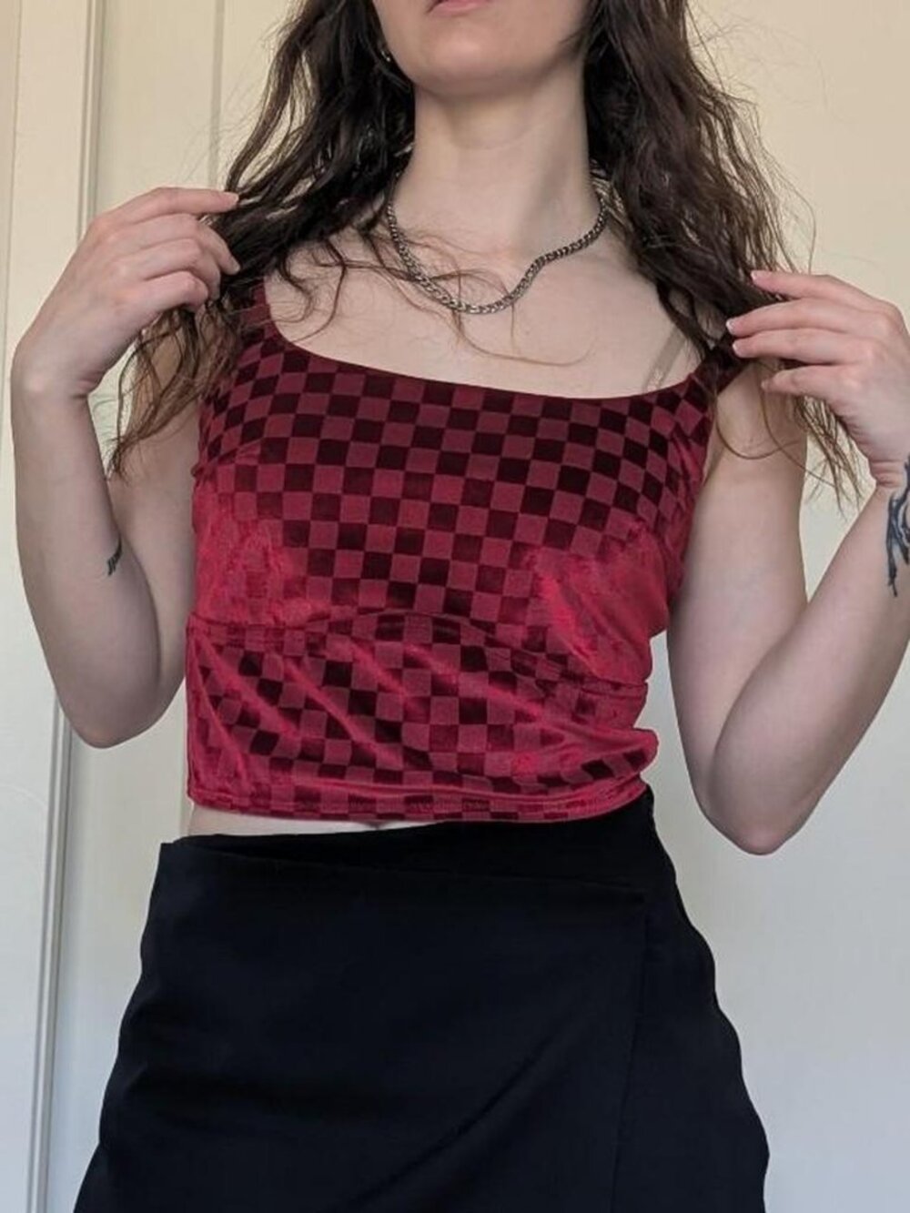red velvet checkered crop top